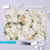 Papier Mousseline Fleurs blanches avec feuilles vertes (Artisanat)