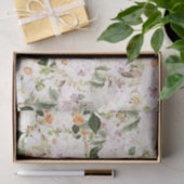 Papier Mousseline Fleurs blanches avec feuilles vertes (Cadeau)