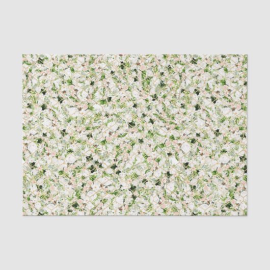 Papier Mousseline Fleurs blanches avec feuilles vertes 2 (Recto)