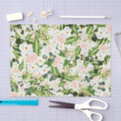 Papier Mousseline Fleurs blanches avec feuilles vertes 3 (Artisanat)