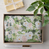 Papier Mousseline Fleurs blanches avec feuilles vertes 3 (Cadeau)