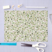 Papier Mousseline Fleurs blanches avec Feuilles verts 2 (Artisanat)
