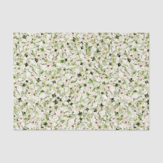 Papier Mousseline Fleurs blanches avec Feuilles verts 2 (Recto)