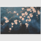 Papier Mousseline Fleurs Blanches Branches Fond Marine (Recto)
