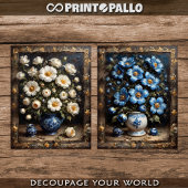 Papier Mousseline Fleurs blanches et cérulees pour armoires à 2 port