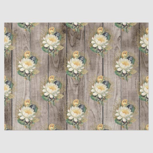 Papier Mousseline Fleurs blanches et jaunes sur la page de découpage (Recto)