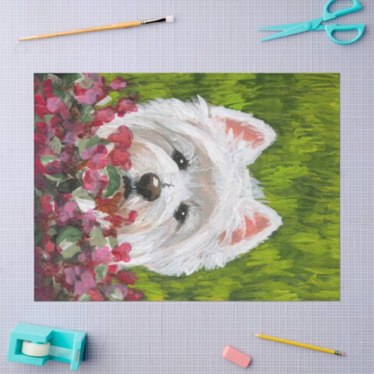 Papier Mousseline Fleurs blanches et roses (Artisanat)