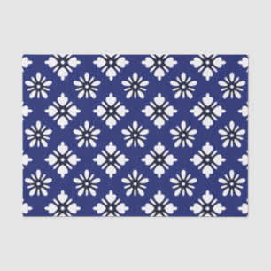 Papier Mousseline Fleurs blanches Katazome sur indigo
