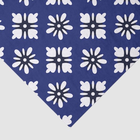 Papier Mousseline Fleurs blanches Katazome sur indigo (Détail)