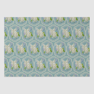 Papier Mousseline Fleurs blanches Lilac encadrées Vert Romantique