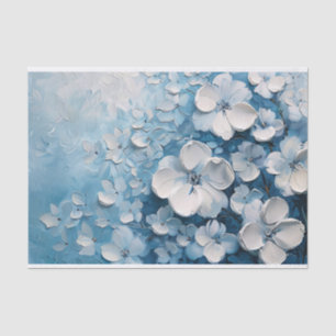 Papier Mousseline Fleurs blanches Peinture Acrylique Bleue Découpage