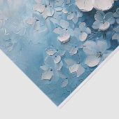 Papier Mousseline Fleurs blanches Peinture Acrylique Bleue Découpage (Détail)