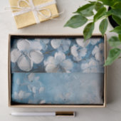 Papier Mousseline Fleurs blanches Peinture Acrylique Bleue Découpage (Cadeau)