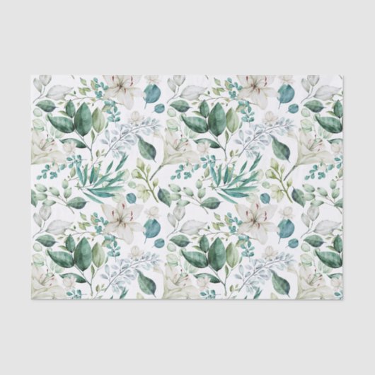 Papier Mousseline Fleurs blanches verdure Shower de mariage  (Recto)