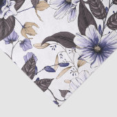 Papier Mousseline Fleurs bleu clair avec feuilles verts sans soudure (Détail)