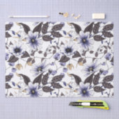 Papier Mousseline Fleurs bleu clair avec feuilles verts sans soudure (Artisanat)