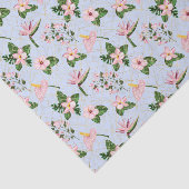 Papier Mousseline Fleurs bleu clair et roses (Détail)