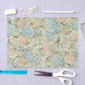 Papier Mousseline Fleurs bleu clair et roses (Artisanat)