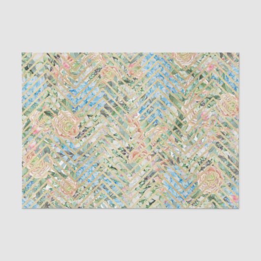 Papier Mousseline Fleurs bleu clair et roses (Recto)