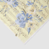 Papier Mousseline fleurs bleu jaune | ancienne feuille de musique (Détail)