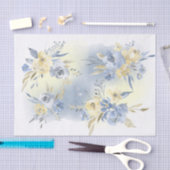 Papier Mousseline fleurs bleu jaune aquarelle bouquets (Artisanat)