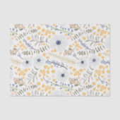 Papier Mousseline Fleurs Bleu Jaune Motif botanique (Recto)