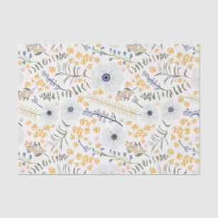 Papier Mousseline Fleurs Bleu Jaune Motif botanique