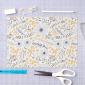 Papier Mousseline Fleurs Bleu Jaune Motif botanique (Artisanat)
