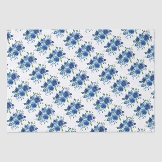Papier Mousseline Fleurs Bleu Marine (Recto)