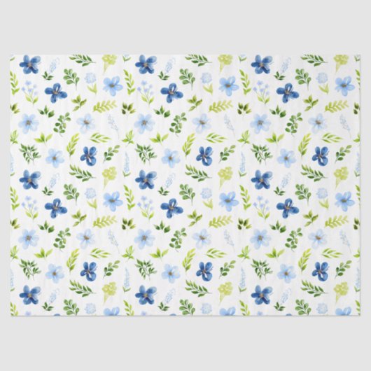 Papier Mousseline Fleurs bleu marine et bébé avec Motif de feuillage (Recto)