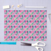 Papier Mousseline Fleurs bleu rose floral brillant Tropical (Artisanat)