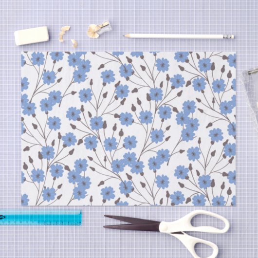 Papier Mousseline Fleurs bleues (Artisanat)