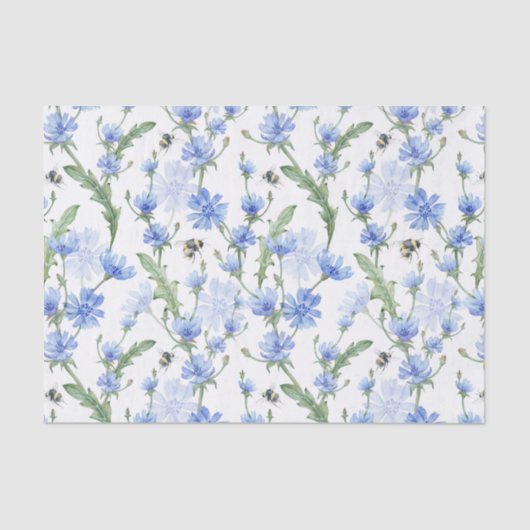 Papier Mousseline Fleurs Bleues (Recto)