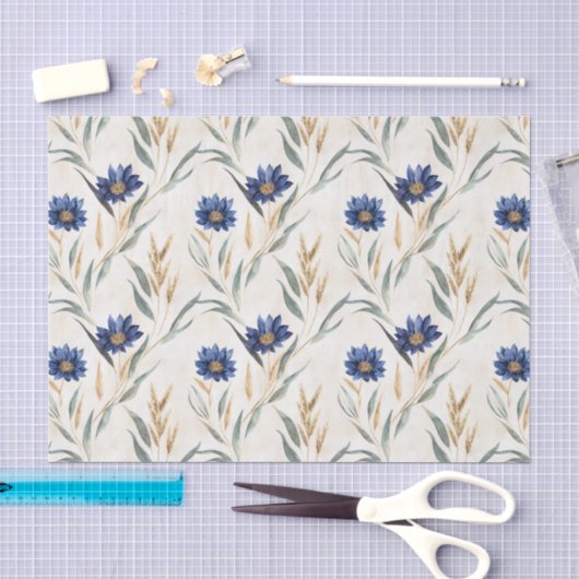 Papier Mousseline Fleurs Bleues Anniversaire (Artisanat)