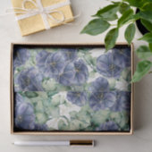 Papier Mousseline Fleurs bleues avec feuilles verts et or (Cadeau)