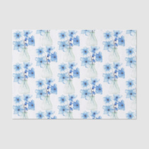 Papier Mousseline Fleurs bleues dans un vase en verre