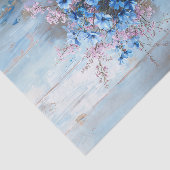 Papier Mousseline Fleurs bleues dans un vase rose Shabby Découpage (Détail)