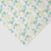 Papier Mousseline Fleurs bleues délicates Feuilles verts sur blanc (Détail)