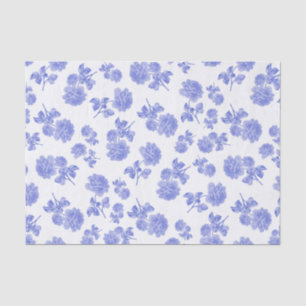 Papier Mousseline Fleurs bleues et blanches sensibles florales