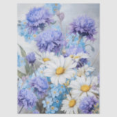 Papier Mousseline Fleurs bleues et marguerites éthérées Découpage (Recto)