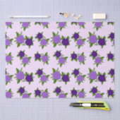Papier Mousseline Fleurs bleues et violettes avec motif violet (Artisanat)