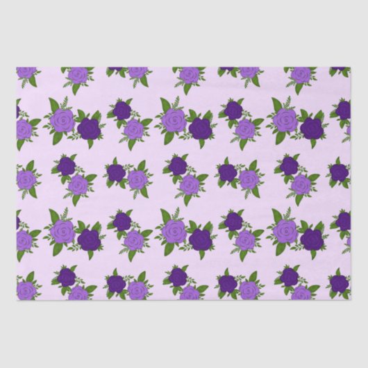 Papier Mousseline Fleurs bleues et violettes avec motif violet (Recto)