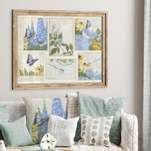 Papier Mousseline Fleurs bleues Fleurs de soleil Dragonfly Craft Déc