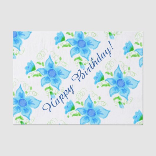 Papier Mousseline Fleurs Bleues Foncé Et Clair (Recto)