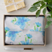 Papier Mousseline Fleurs Bleues Foncé Et Clair (Cadeau)
