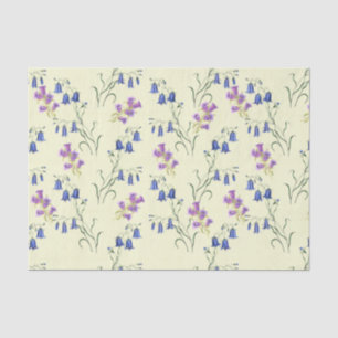 Papier Mousseline Fleurs Bleues Pastel et Violettes