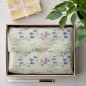Papier Mousseline Fleurs Bleues Pastel et Violettes (Cadeau)