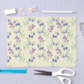 Papier Mousseline Fleurs Bleues Pastel et Violettes (Artisanat)