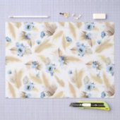 Papier Mousseline Fleurs bleues poussiéreuses et Pampas Grass Exotiq (Artisanat)