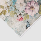 Papier Mousseline Fleurs bleues, roses et blanches en mélange de tec (Détail)